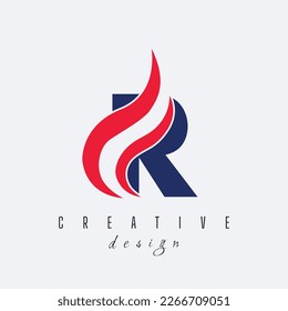 Letter R Logo Icon Design and Creative Cut Curved Shape Vector Illustration