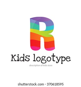 Letter R logo icon design template elements. Kid style logotype and font
