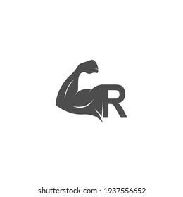 Letter R logo icon with muscle arm design vector illustration