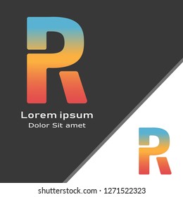 Letter R logo icon, red, blue, and orange gradient color, black and white background. -Vector