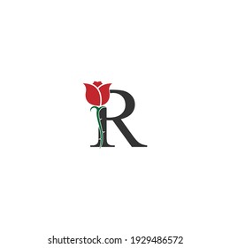 Letter R logo icon with rose design vector illustration