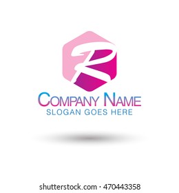 Letter R logo icon sign design template elements, Polygon shape, Hexagonal shape, pink on white background