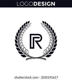 Diseño de plantilla de vector de icono del logotipo R de la letra. Diseño del logotipo del escudo floral.