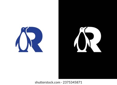 Letter R logo illustration combining penguin. letter R penguin logo elegant, unique, modern, sharp and easy to apply in any media