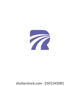 Letter R Logo initial, Flat Vector purple stripe