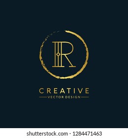 Letter R Logo Initial. Gold Letter Design Vector Golden Luxury Colors