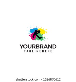 Letter R logo ink splashes design element template