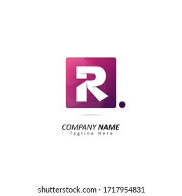 letter R logo inside a square with origami concepts and dot element. Design vector illustration logo for company