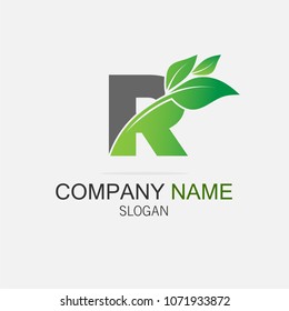 Letter R logo with leaf element