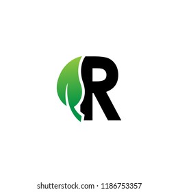 Letter R logo with leaf element, Arbor Day. Ecology concept