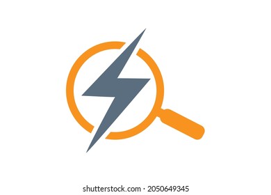 The letter R logo with lightning in the middle, the flash yellow color depicts fast and flexible, can be seen also shaped like a magnifying glass