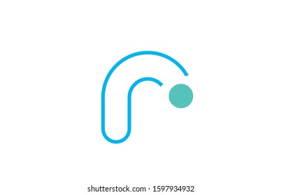 letter r logo line alphabet design icon in blue and green for business with dot. Suitable for a company design