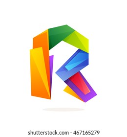 Letter R logo in low poly style. Multicolored vector design for presentation, web page, app icon, card, labels or posters.