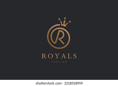 Letter R Logo, luxury letter R with crown in gold colour,  vector illustration