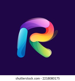 Letter R logo made of overlapping colorful lines. Rainbow vivid gradient modern icon. Vector one line typeface for tech branding design, nightlife labels, multimedia posters, futuristic identity etc.