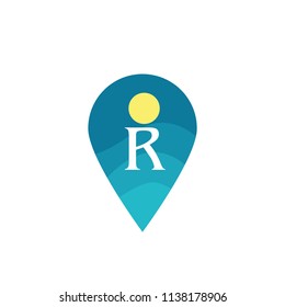 Letter R Logo Map Point,Check in,Pin maps symbol,Gps icon