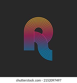 Letra R logo monograma diseño lineal creativo, gradiente de arco iris de diseño redondeado líneas paralelas.