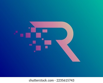 Letter R logo monogram icon.Alphabet initial isolated on dark background.Lettering sign.Modern design, web, tech, construction style bold character.Geometric typography.