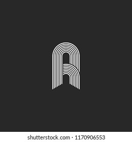 Letter A or R logo monogram, the initial of smooth thin parallel white lines, AR or RA identity emblem for wedding card