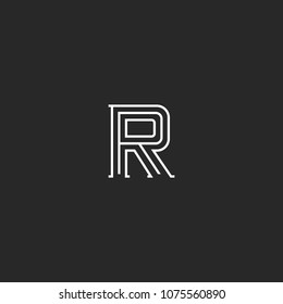 Letter R logo monogram, minimal style identity initial mark, black and white parallel think lines emblem for business cards