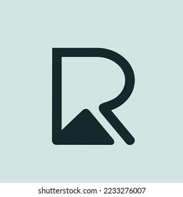 Letter R logo monogram signature icon.Alphabet initial isolated on light background.Minimal lettering. Direction arrow sign.Modern design, web, tech style character.Geometric typography.