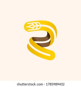 Letter R logo with negative space wheat. Perfect vector font for bakery identity, badges or emblems for natural fresh products, etc.
