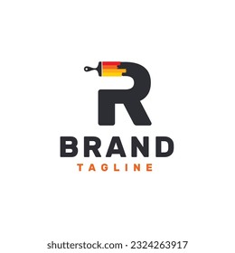 Letter R Logo with Paint Brush - Alphabet R with Paint Brush Logo Design
