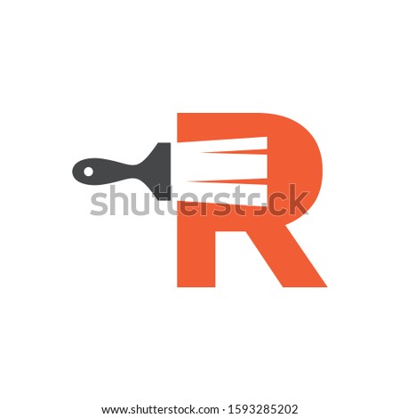Letter R Logo With Paint Brush Design. Home Building Decoration Icon Graphic. Digital Painting Proffesional Vector.