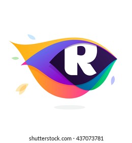 Letter R logo in peacock feather icon. Multicolor vector alphabet letters for app icon, corporate identity, card, labels or posters.