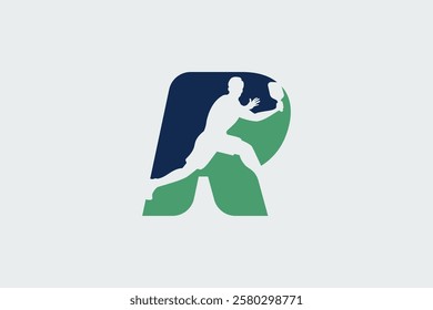 letter r logo with pickleball player silhouette. It is good for team logo, club, shirt, sticker, etc.