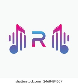 letter R Logo with Pulse music player element. Logo template electronic music, equalizer, dj, nightclub, disco. Audio wave logo concept, Multimedia