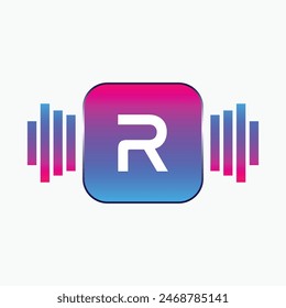 letter R Logo with Pulse music player element. Logo template electronic music, equalizer, dj, nightclub, disco. Audio wave logo concept, Multimedia