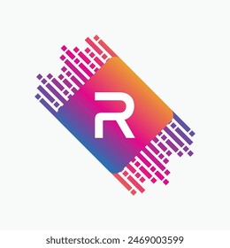 letter R Logo with Pulse music player element. Logo template electronic music, equalizer, dj, nightclub, disco. Audio wave logo concept, Multimedia