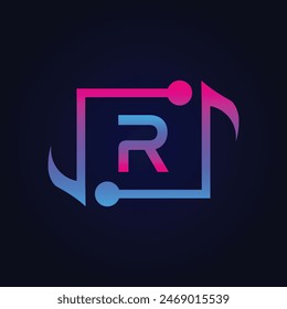 letter R Logo with Pulse music player element. Logo template electronic music, equalizer, dj, nightclub, disco. Audio wave logo concept, Multimedia