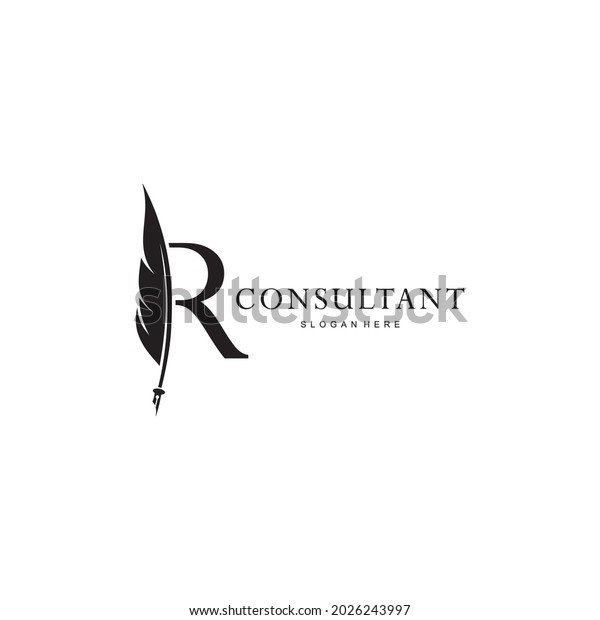 letter R logo and quill\
.combination of letter R\
and vector quill .perfect for logos of legal consultants, lawyers,\
and more
