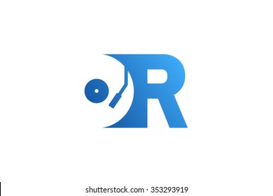 Letter R Logo, record vinyl logo design.