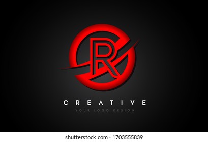 Letter R Logo with a Red Circle Swoosh Design. Creative Uppercase Letter Design Vector Illustration.