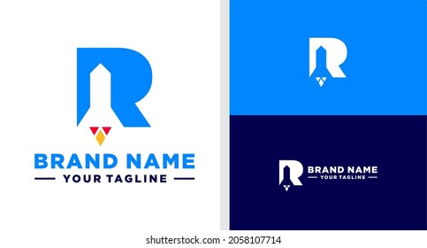 LETTER R LOGO ROCKET NEGATIVE SPACE SIMPLE EDITABLE