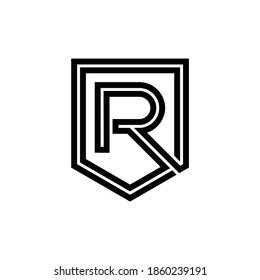 Letter R logo with shield, R icon with shield concept