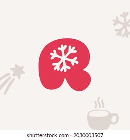 Letter R logo with a snowflake for Christmas and 2022 New Year design. Perfect for your family gifts package, greeting cards to your colleagues, and t-shirts prints.