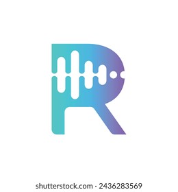 Letter R logo with sound wave flow. Music Logo. Creative Letter R Trendy Design Logo Concept with Sound Wave Vector Illustration