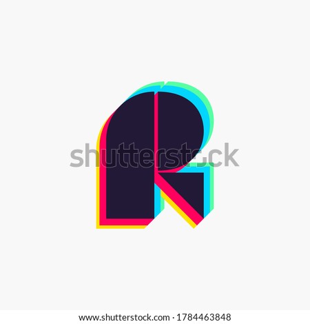 Letter R logo with stereo effect. Vibrant glossy colors font perfect to use in any disco labels, dj logos, electromusic posters, bright identity, etc.