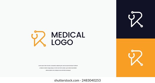 Buchstabe R-Logo mit Stethoskop-Symbol Medizinisches Gesundheitslogo