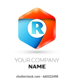 Letter R logo symbol in the colorful hexagonal on white background. Template for your design
