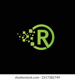 letter R logo, R tech logo design template, Digital letter R logo