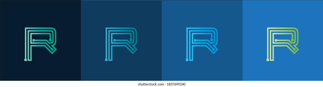  Letter R logo, Technology and digital abstract dot connection