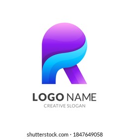 Letter R Logo Template With 3d Purple And Blue Color Style