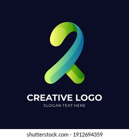 letter R logo template with 3d green and blue color style