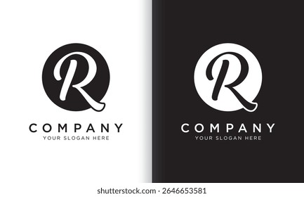 letter r logo template in black and white color. Modern trendy initial luxury r letter logo design with circle shape. Modern unique creative r logo design vector template.
