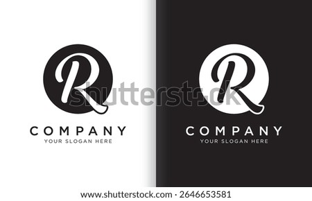 letter r logo template in black and white color. Modern trendy initial luxury r letter logo design with circle shape. Modern unique creative r logo design vector template.